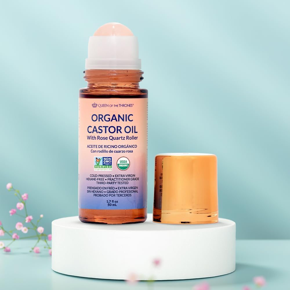 Less Mess, More Glow: OrganicCastor Oil With Rose QuartzRoll-On