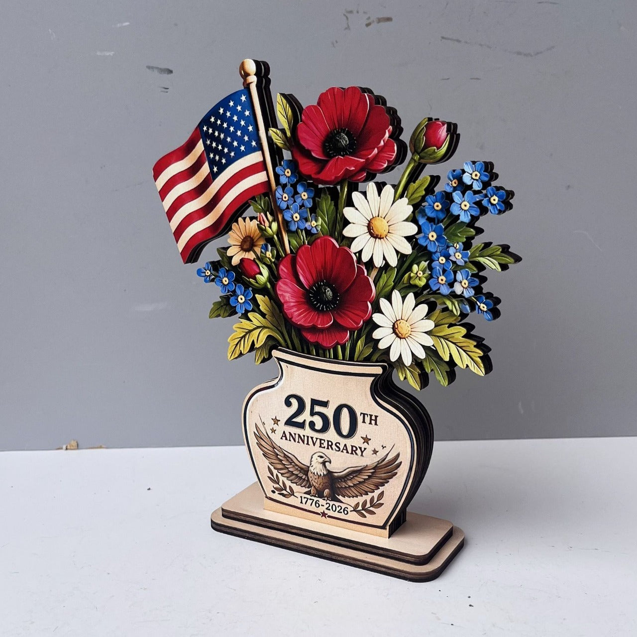 250th Anniversary Patriotic Flower Wooden Block