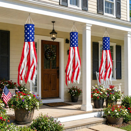 3 Pack American Flag Windsocks with Red White Blue Lights