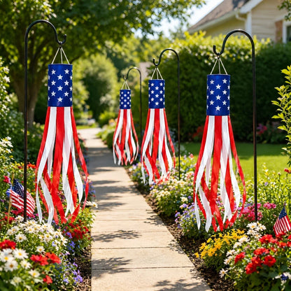 3 Pack American Flag Windsocks with Red White Blue Lights