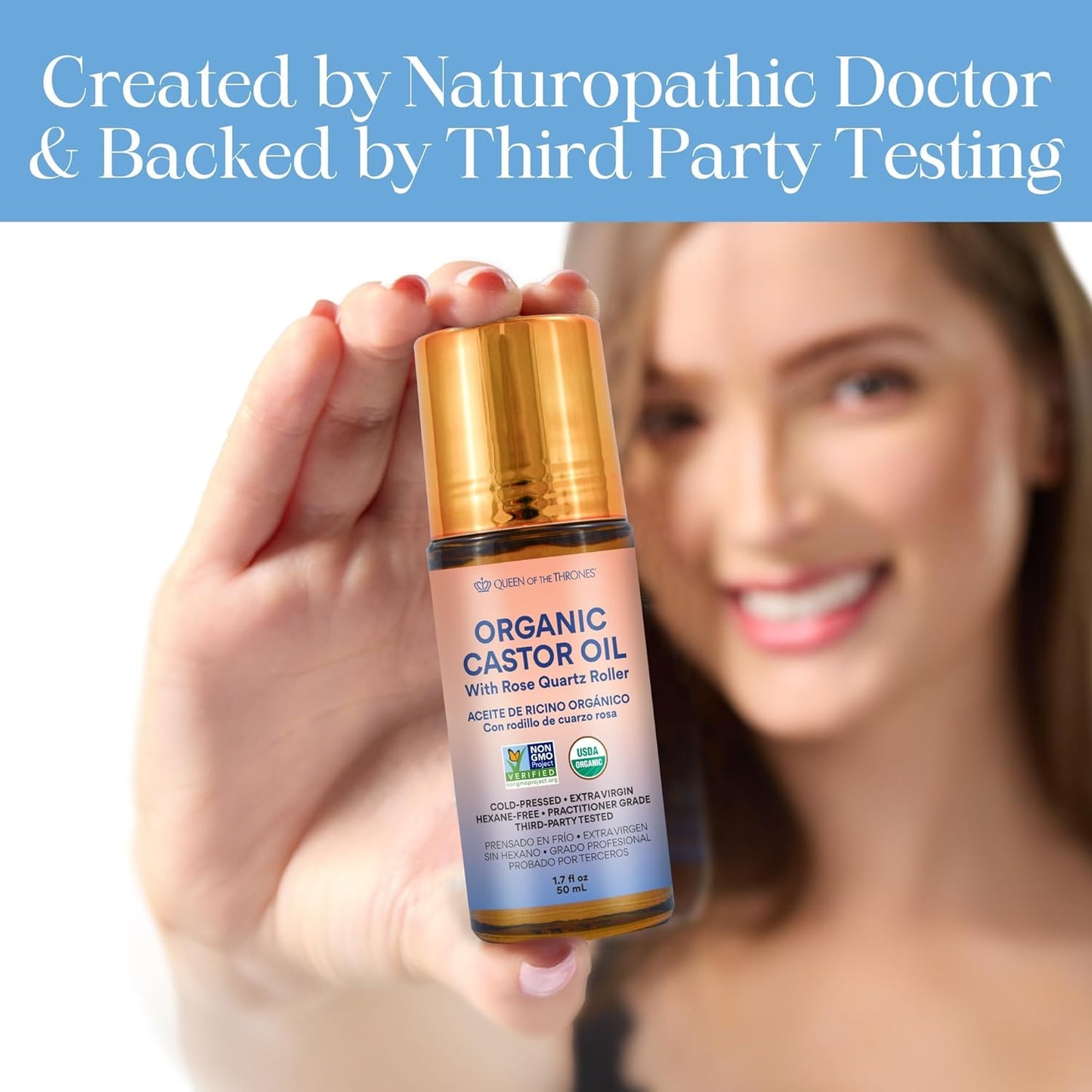 Less Mess, More Glow: OrganicCastor Oil With Rose QuartzRoll-On