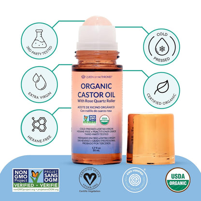 Less Mess, More Glow: OrganicCastor Oil With Rose QuartzRoll-On