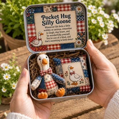 🎁Pocket Hug Silly Goose Patchwork Doll Tin Gift Set