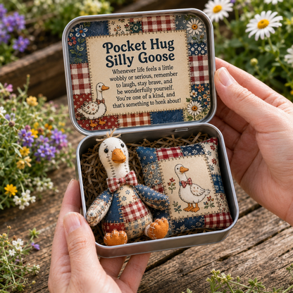 🎁Pocket Hug Silly Goose Patchwork Doll Tin Gift Set