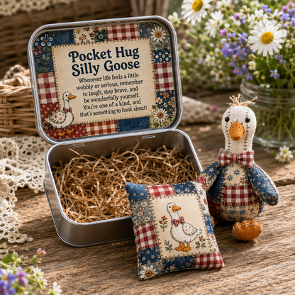 🎁Pocket Hug Silly Goose Patchwork Doll Tin Gift Set