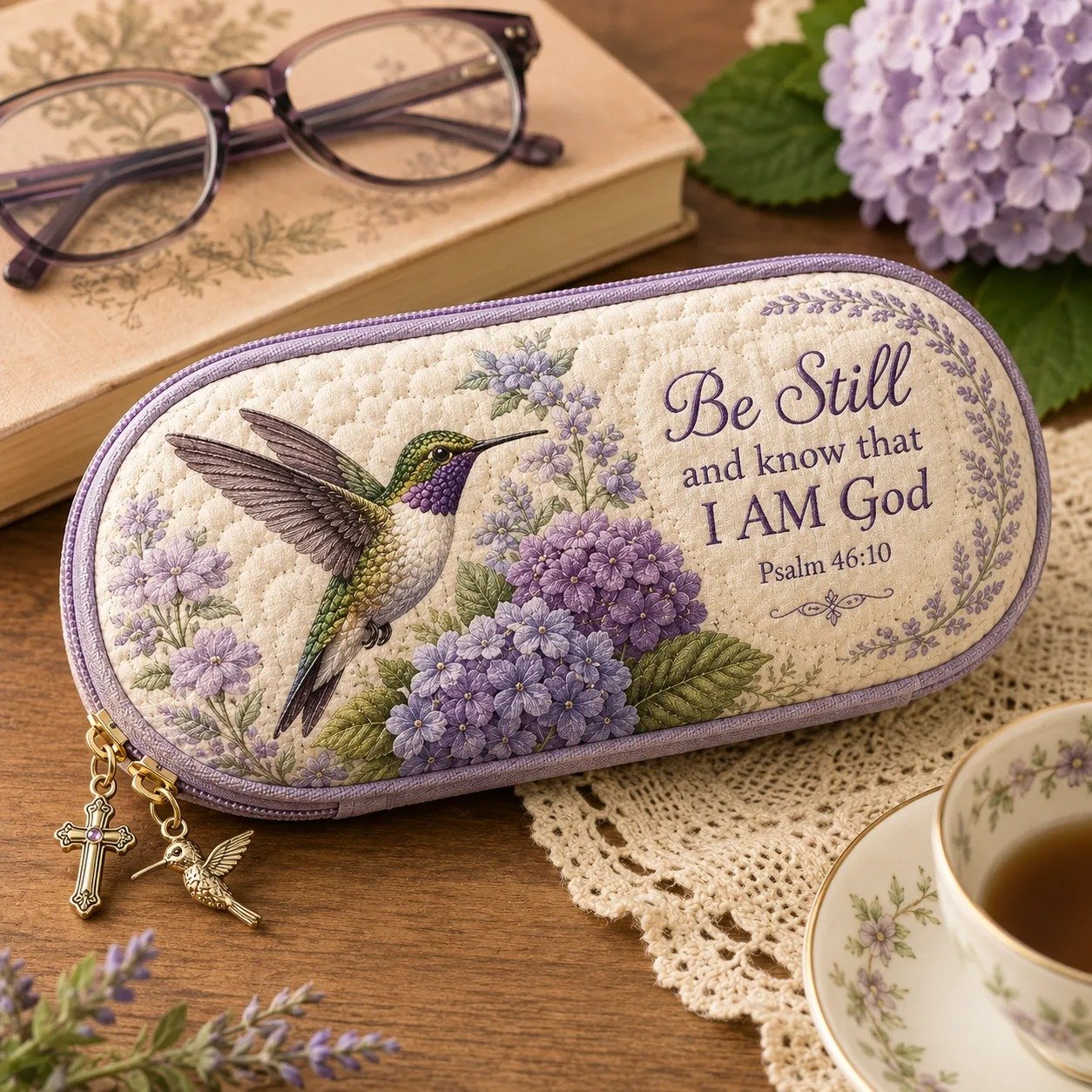 💜Be Still Hummingbird Quilted Glasses Case & Buy 2 Free Shipping