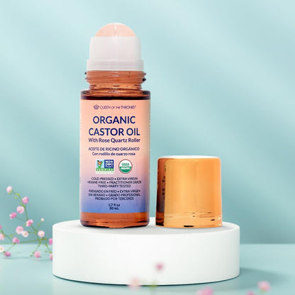 Less Mess, More Glow: OrganicCastor Oil With Rose QuartzRoll-On