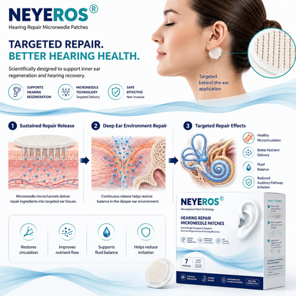 NEYEROS® HEARING REPAIR MICRONEEDLE PATCHES ✅ Targets Hearing Loss, Tinnitus, Ear Infections, Balance Disorders, and Age-Related Ear Degeneration.