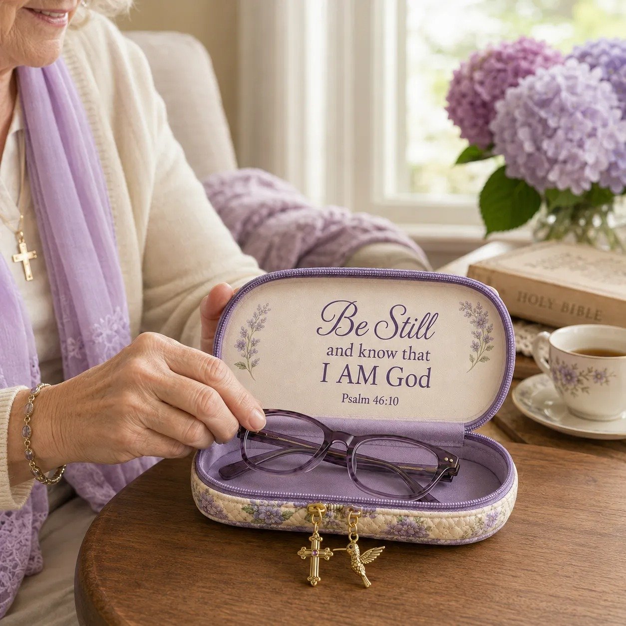 💜Be Still Hummingbird Quilted Glasses Case & Buy 2 Free Shipping