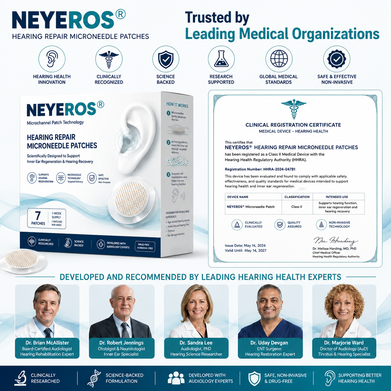 NEYEROS® HEARING REPAIR MICRONEEDLE PATCHES ✅ Targets Hearing Loss, Tinnitus, Ear Infections, Balance Disorders, and Age-Related Ear Degeneration.