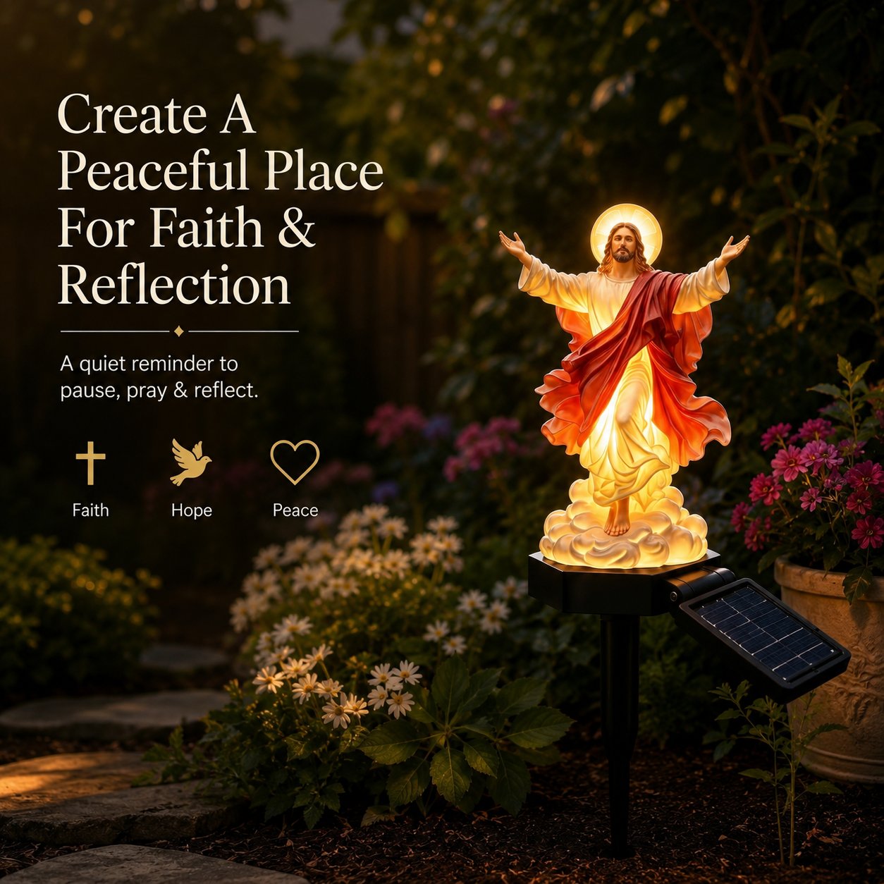 ✝️ Solar-Powered Illuminated Jesus Garden Statue✨