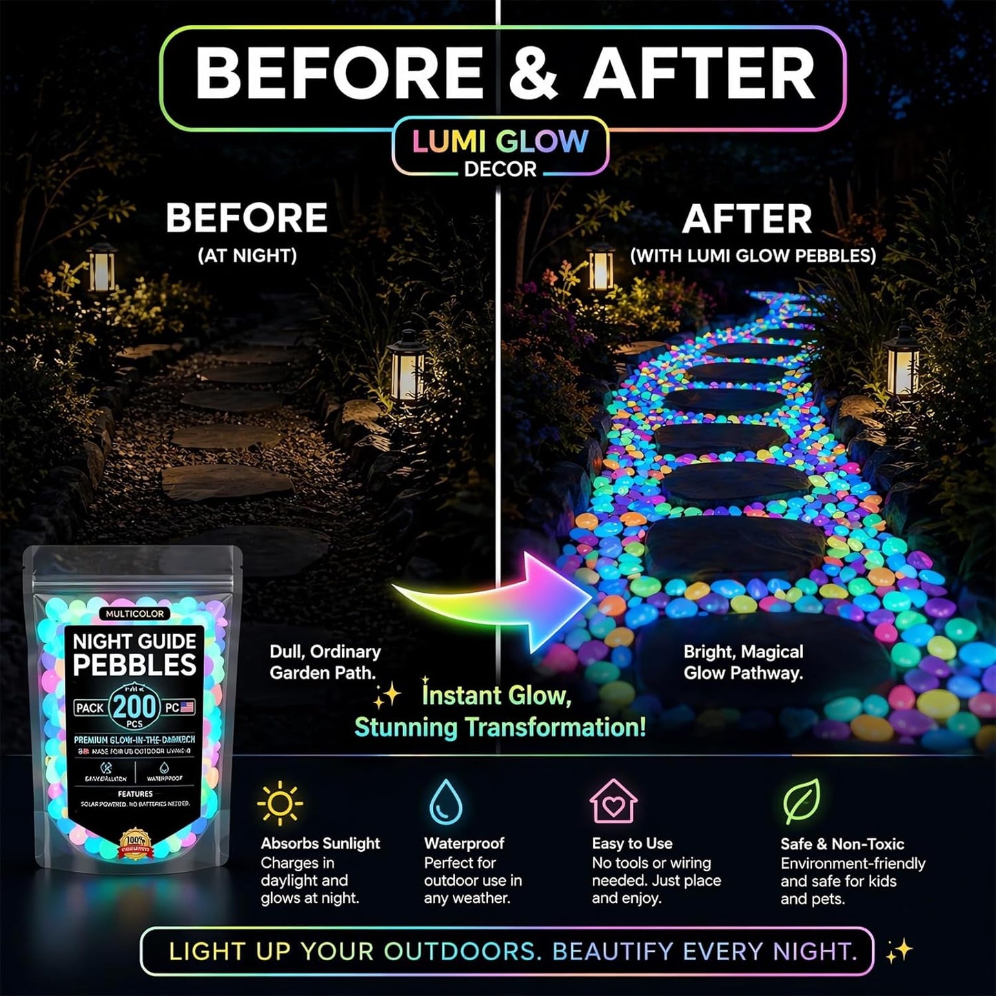 🌈Colorful Glow-in-the-Dark Garden Stones