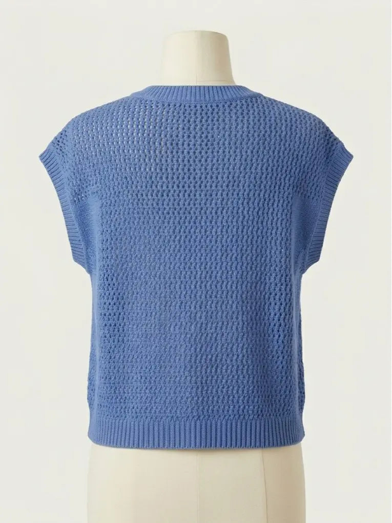 Women's Loose-Fit Short-Sleeve Knitted Sweater with American Flag Pattern