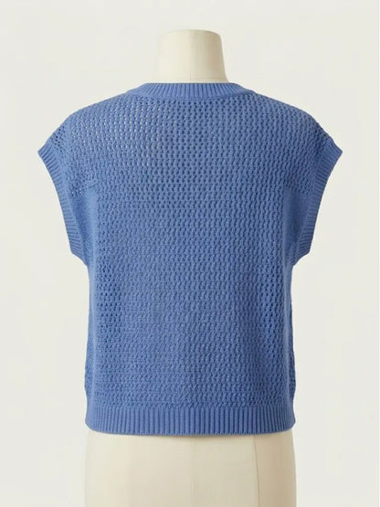 Women's Loose-Fit Short-Sleeve Knitted Sweater with American Flag Pattern