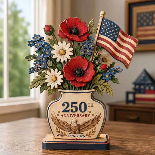 250th Anniversary Patriotic Flower Wooden Block