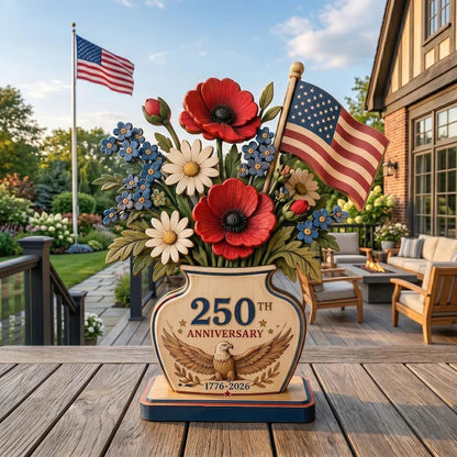 250th Anniversary Patriotic Flower Wooden Block