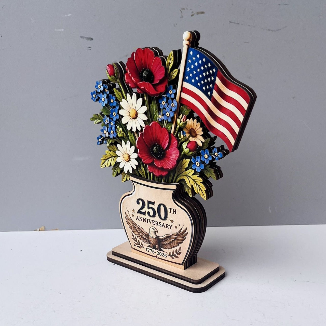 250th Anniversary Patriotic Flower Wooden Block