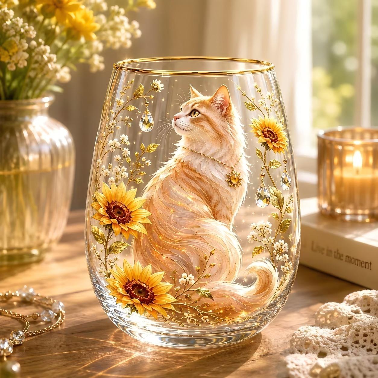 🐱MEOW GARDEN Crystal Texture Glass Cat Tumbler✨