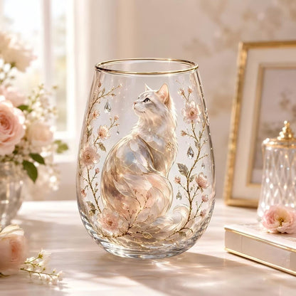 🐱MEOW GARDEN Crystal Texture Glass Cat Tumbler✨