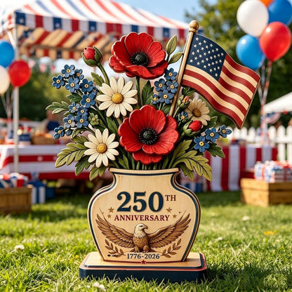 250th Anniversary Patriotic Flower Wooden Block