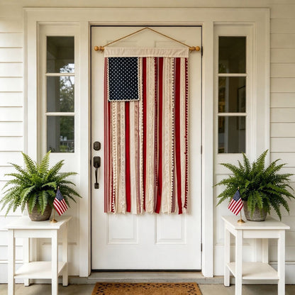 Light-Up American Flag Ribbon Wall Hanging