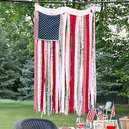 Light-Up American Flag Ribbon Wall Hanging