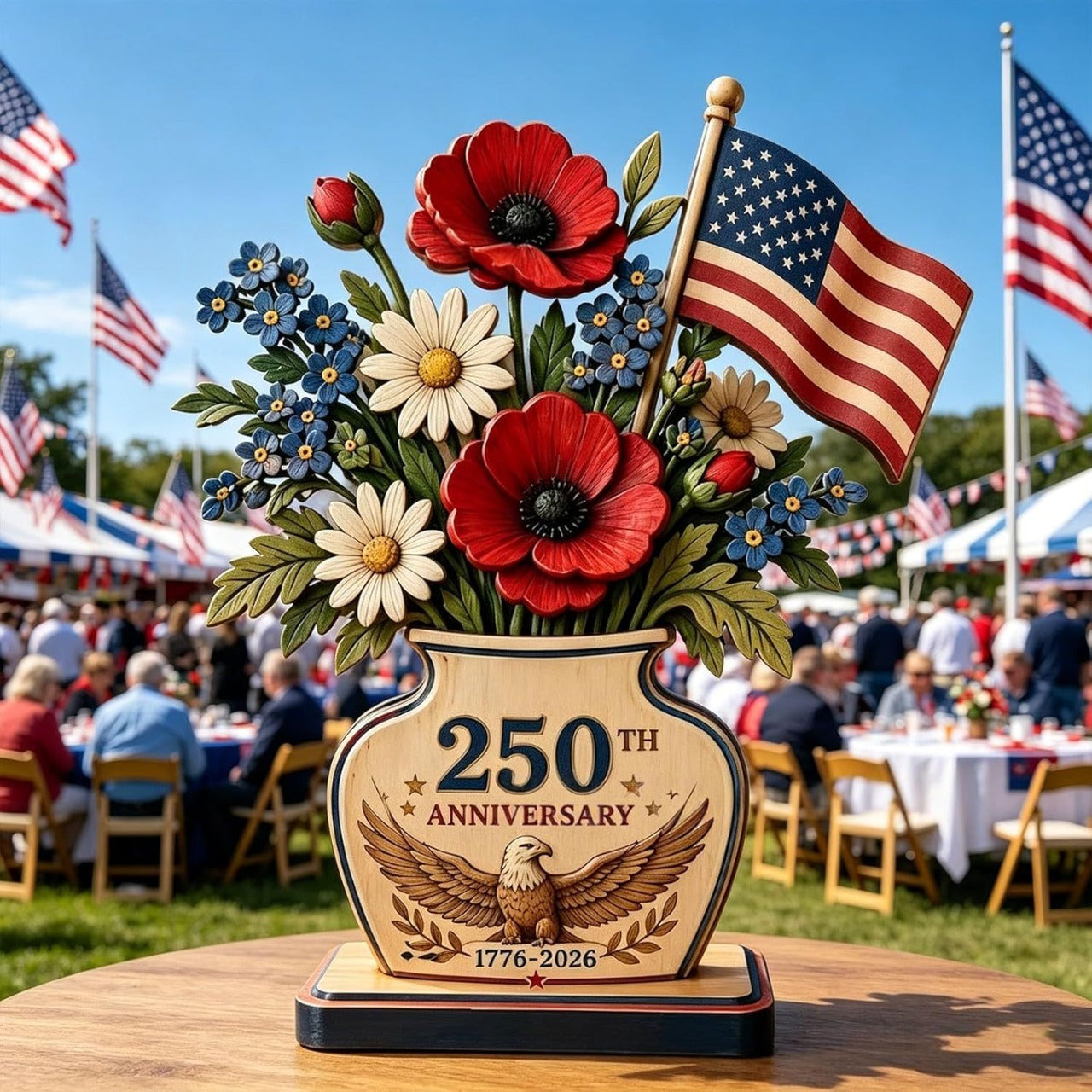 250th Anniversary Patriotic Flower Wooden Block