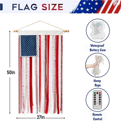 Light-Up American Flag Ribbon Wall Hanging