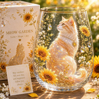 🐱MEOW GARDEN Crystal Texture Glass Cat Tumbler✨