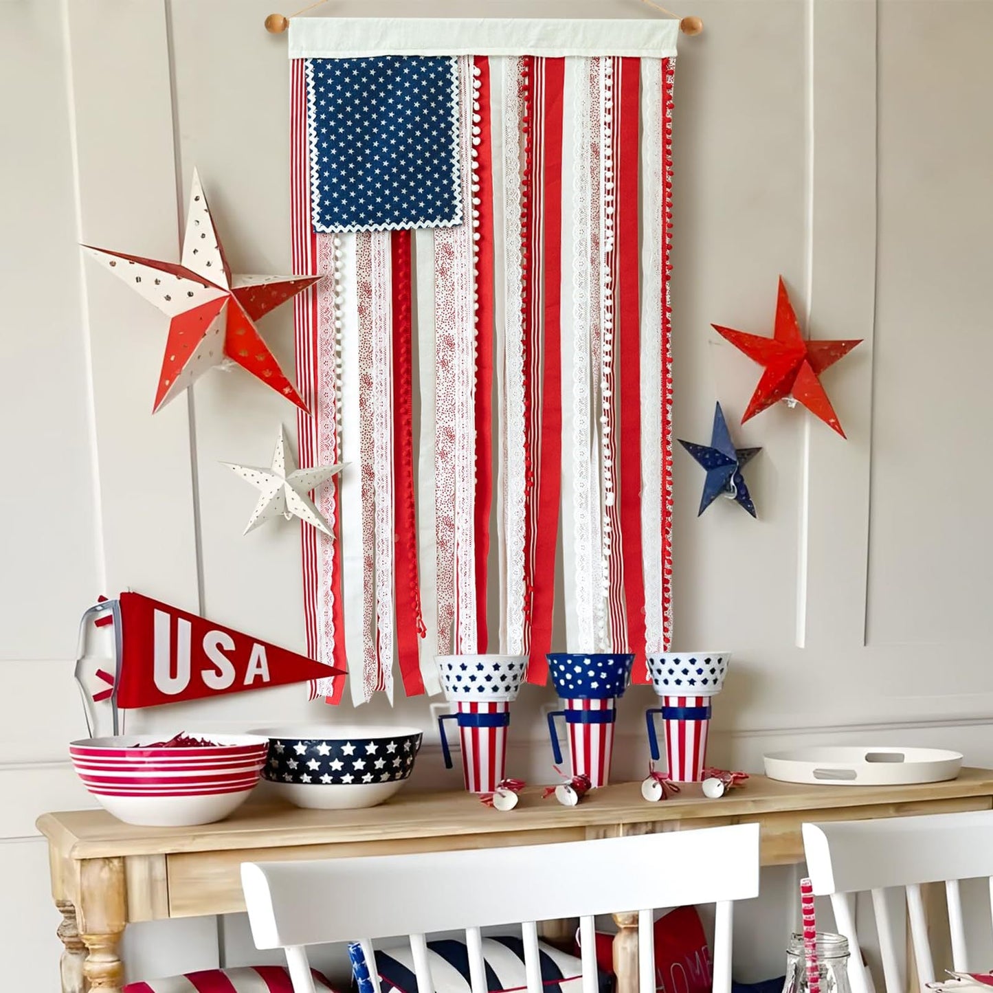 Light-Up American Flag Ribbon Wall Hanging