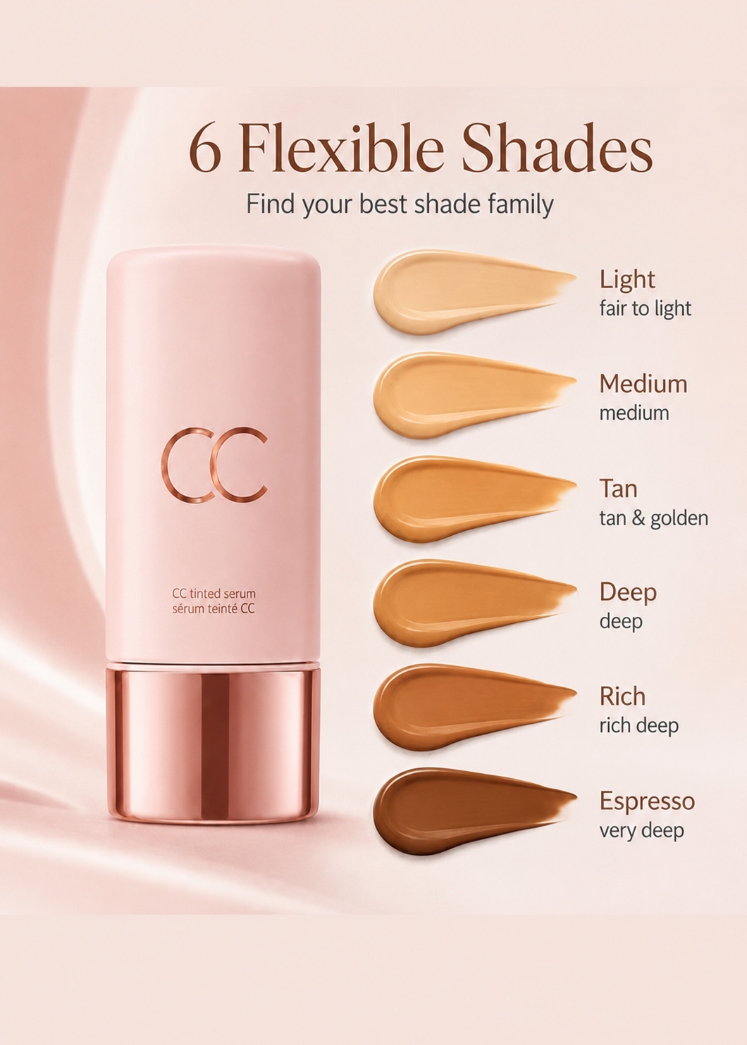 CC Color-Correcting Tinted Serum – Lightweight, Shade-Adaptive Coverage with 24H Hydration & 16H Waterproof Wear