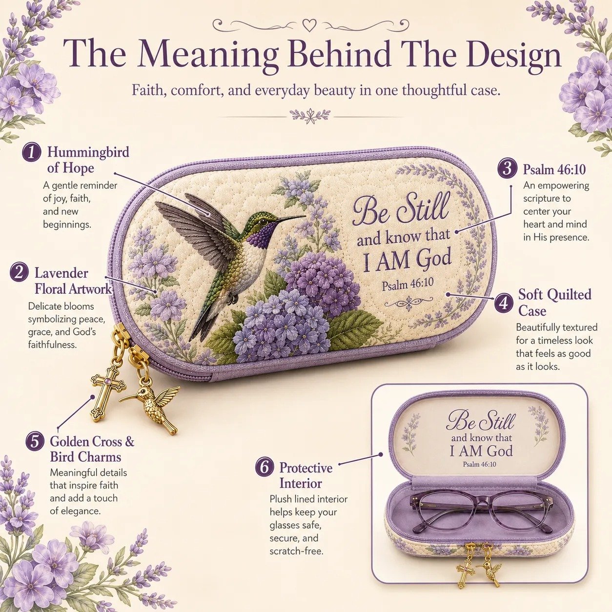 💜Be Still Hummingbird Quilted Glasses Case & Buy 2 Free Shipping