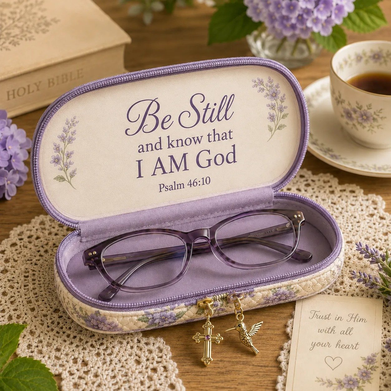 💜Be Still Hummingbird Quilted Glasses Case & Buy 2 Free Shipping