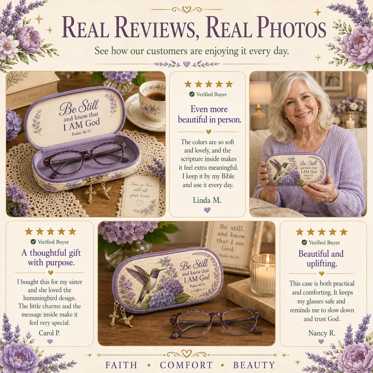💜Be Still Hummingbird Quilted Glasses Case & Buy 2 Free Shipping