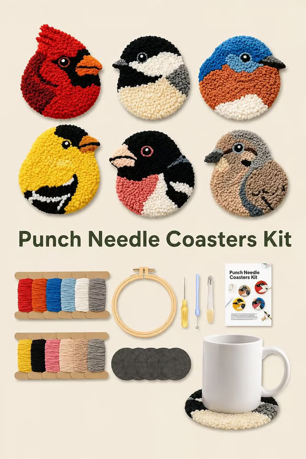 🐦DIY Bird Coasters Punch Needle Kit☕