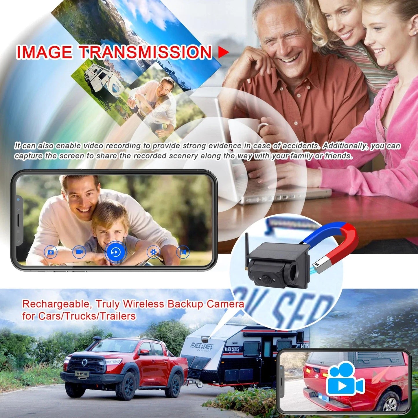Magnetic, Wireless Wi-Fi, Solar-Powered Car Camera